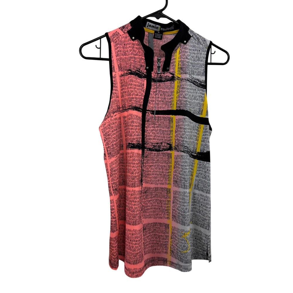 Jamie Sadock Top Womens Medium Multicolor Abstract Print Quarter Zip Sleeveless